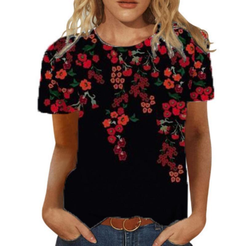 

Женская базовая футболка свободного покроя с натуральным цветочным принтом и цифровым 3D-принтом 2XL