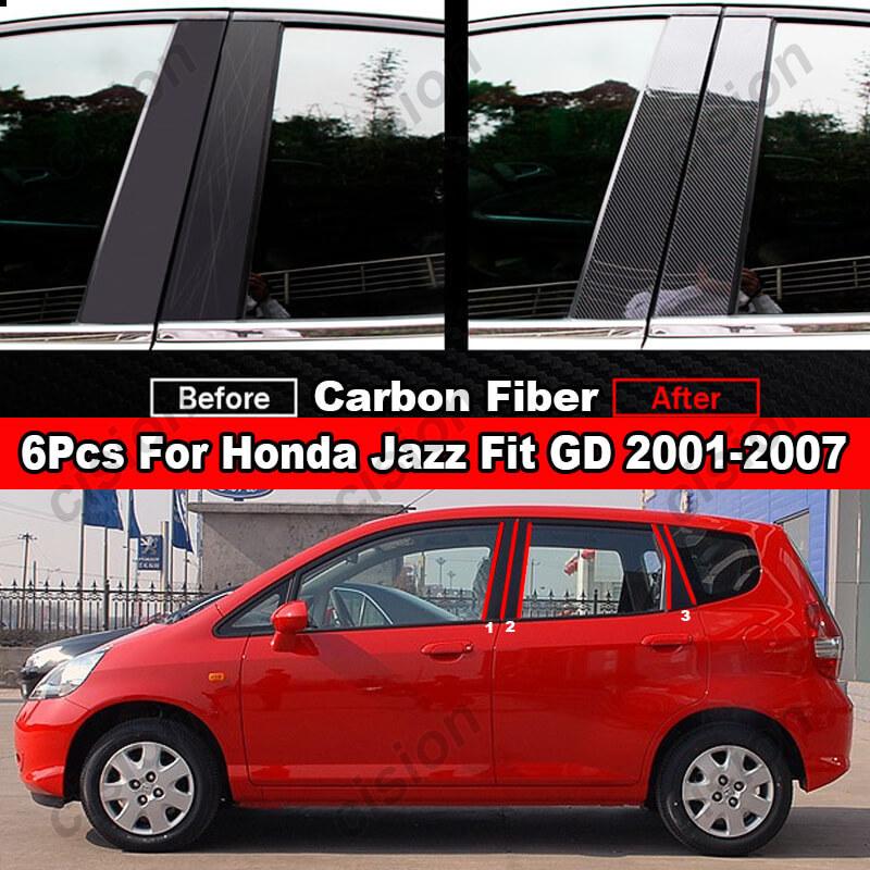 6Pcs Car Window Door Column B C D BC Pillar Post Cover Trim for Honda Jazz Fit GD GE GK GS GR 2001- Mirror Effect PC Sticker