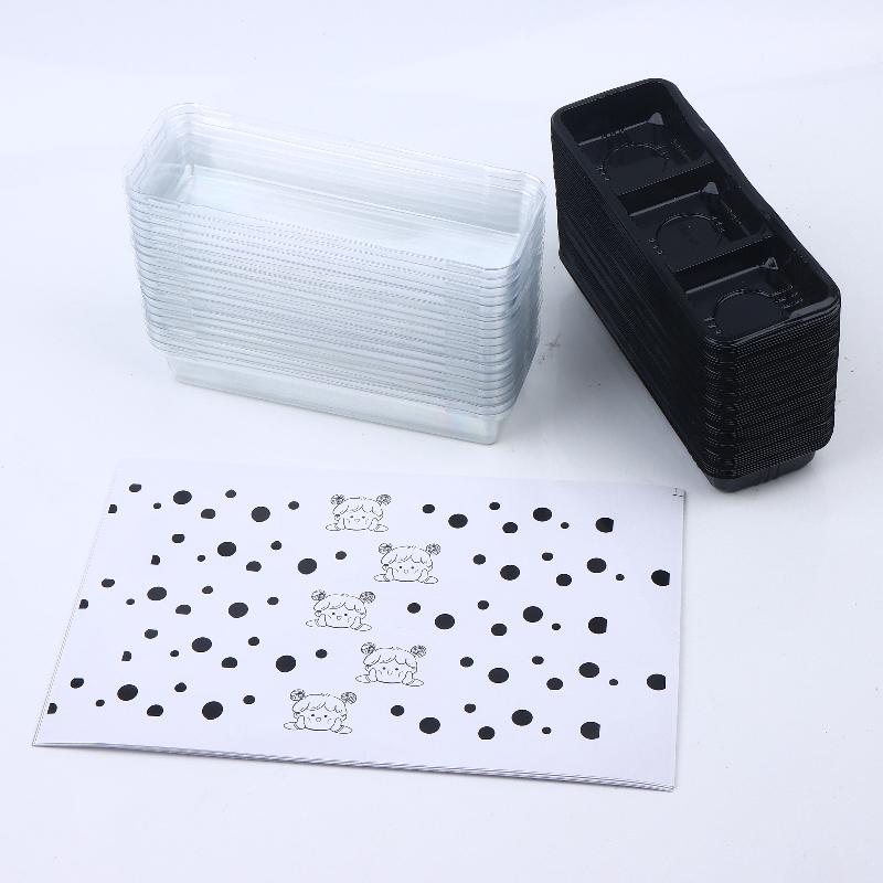 50Pcs Black 3 Grid Pastry Packaging Box With Lid Cake Roll Pastry Takeaway Freshness Boxes Food Grade Baking Dessert Case