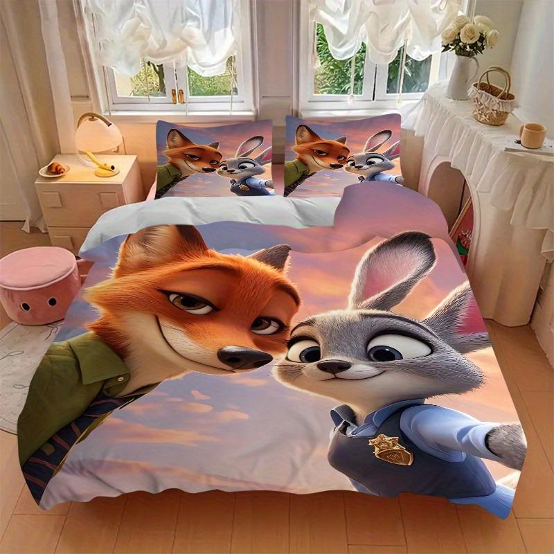 3pcs Zootopia Movie Characters Quilt Cover Set - Soft and Cozy Bedroom, Guest Room and Dorm Decorative Bedding 3-Piece Set 1 Quilt Cover + 2 Pill