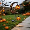 Halloween Gift for Garden Lovers Solar Metal Stake Light, Auto On/Off Crescent Moon Black Cat with Hanging Autumn Path Lighting Pumpkin