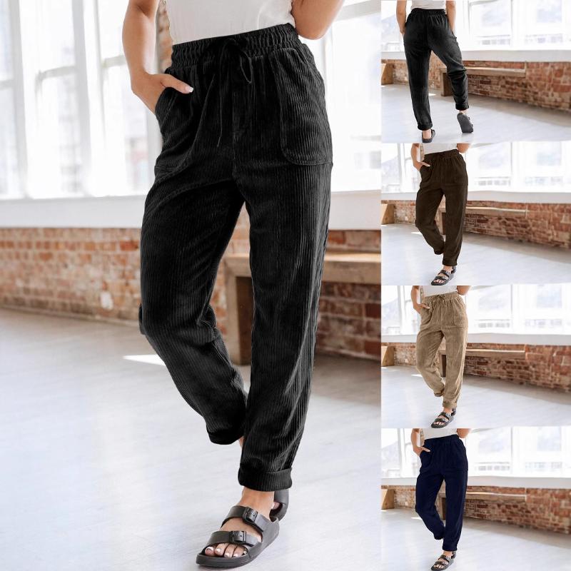 Autumn Winter Women's Casual Pants Fashionable Solid Color Corduroy Wide-leg Pants