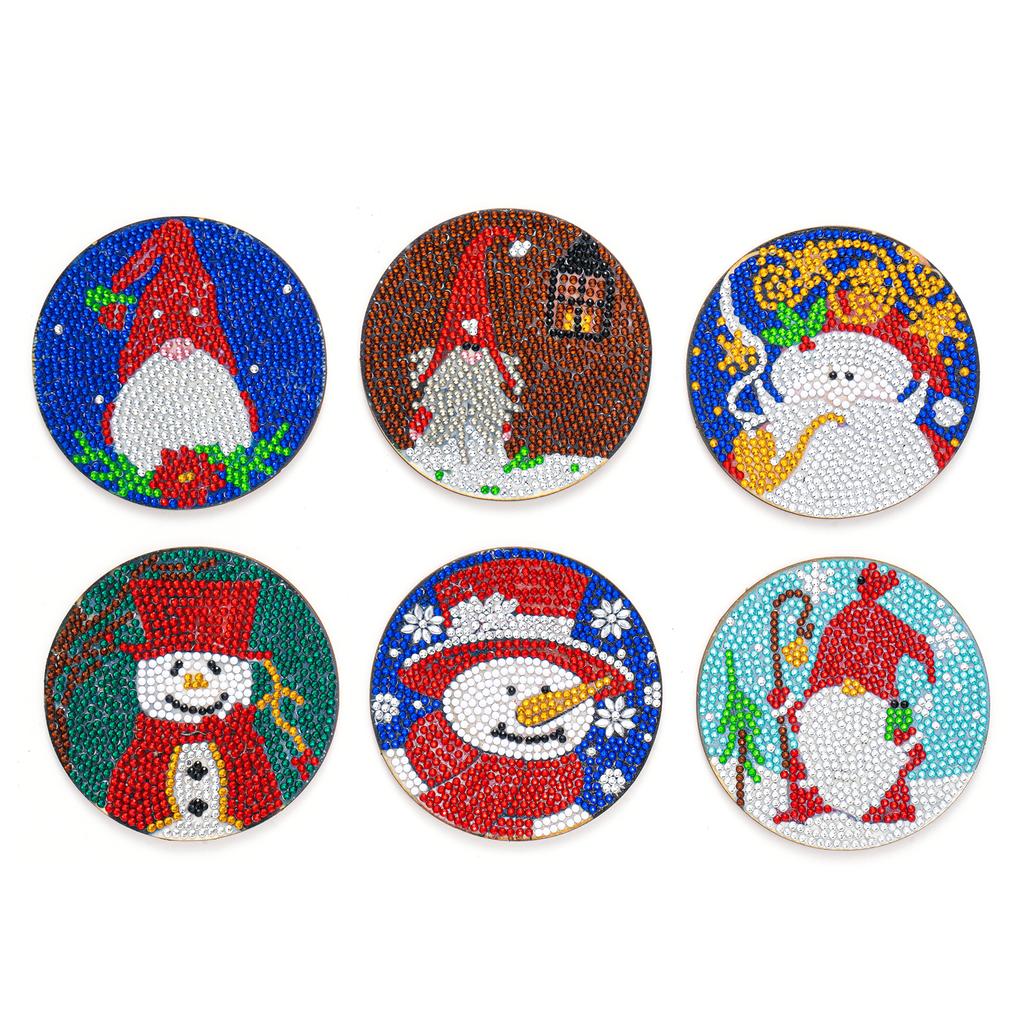 DIY Diamond Paint Christmas Coasters Pack of 6 Ceramic Drink Glass Cup Cushion Non-slip Table DIY
