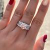 Huitan Sparkling Women Wedding Rings 3Pcs Set Crystal Cubic Zirconia Luxury Accessories for Engagement Party Fashion Jewelry