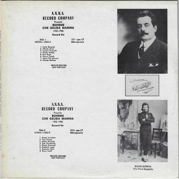 

LP Record VARIOUS Boheme Che Gelida Manina 19551980 ANNA1062AB A.N.N.A. Record US Classical Used