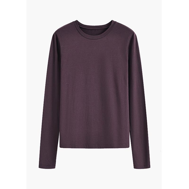 2025 Women's Retro Solid Color Round Neck Base Layer T-Shirt: Autumn/Winter Casual Versatile Top
