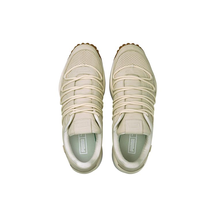 Puma Lace-Up Synthetic Leather Shock Absorbing Non-Slip Wear-Resistant Lightweight Low-Top Running Shoes Unisex Sneakers Khaki White 375956-02