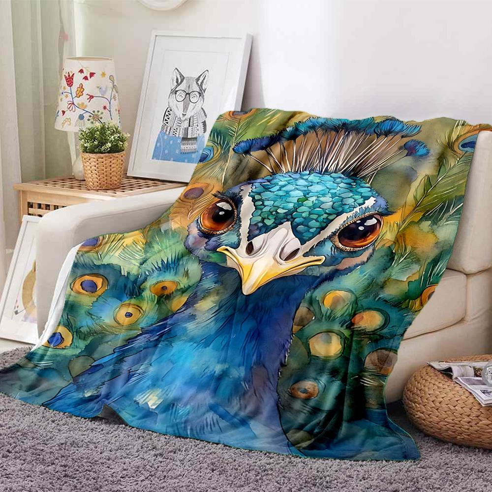 1pc Peacock Illustration Blanket Lightweight Blanket Throw Blanket For Sofa, Bed, Travel, Camping, Livingroom, Office yy251010037