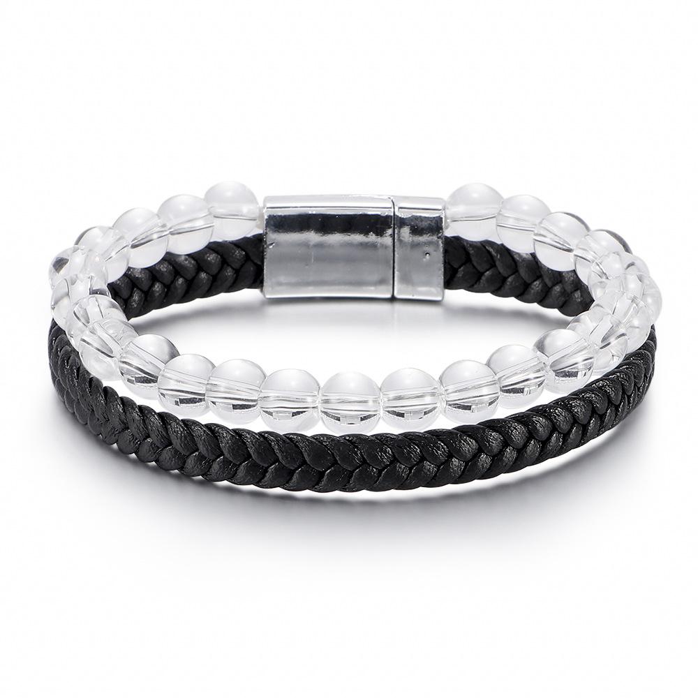 Natural Tiger Eye Stone Bracelet for Men Leather Cord Beaded Wristband Agate Bracelet Male Fashion Jewelry