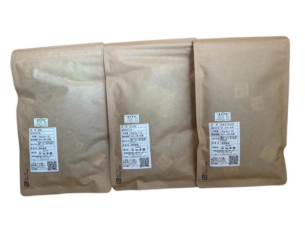 Tee Sakamotoen Matcha Brauner Reis und Sencha alle 30g x Teebeutel [Kawane Set] Tee, Hojicha, Set, (3g 10)