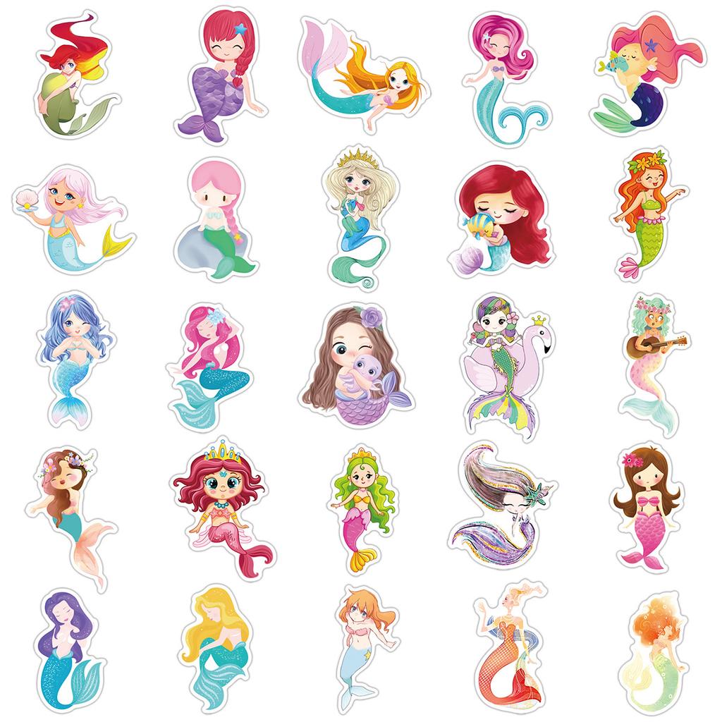 50pcs Cute Mermaid Story Graffiti Stickers Waterproof Decals Stickers For Laptop Phone Thermos Ipad Notebook Stickers Toys Gift