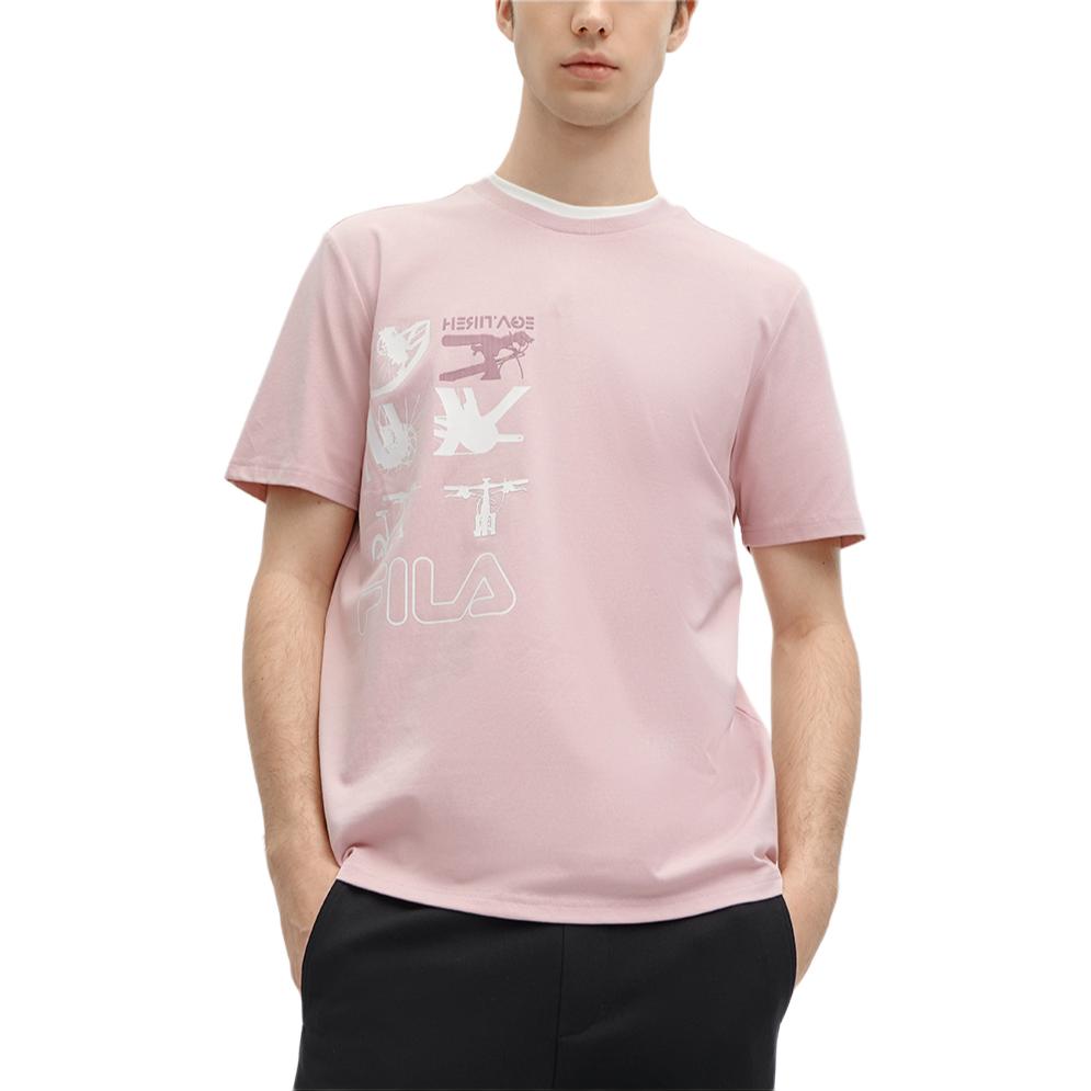 Fila Logo Print Round Neck Casual Short Sleeve T-Shirt Men Tops Light-Purple Red F11M418108F-PK