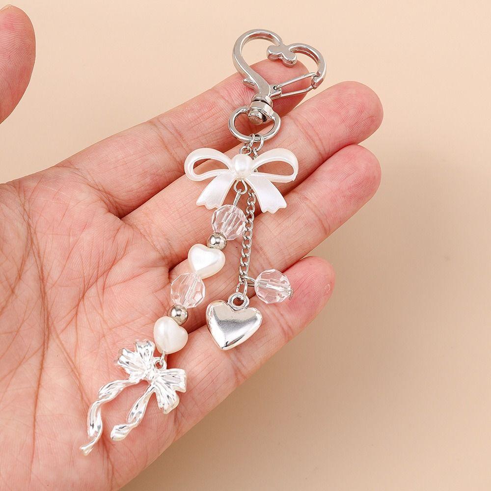 DIY Rhinestone Pendant Zinc Zinc Alloy Bag Charm Trendy Pearl Bow Keychain  Bag Ornament