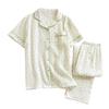 Semo1mus Short Long Loungewear Double Small Floral Size L Women's Spring/Summer Pajamas, Sleeves, Pants, Set, Front-Opening, Cute, 100% Cotton, Gauze,