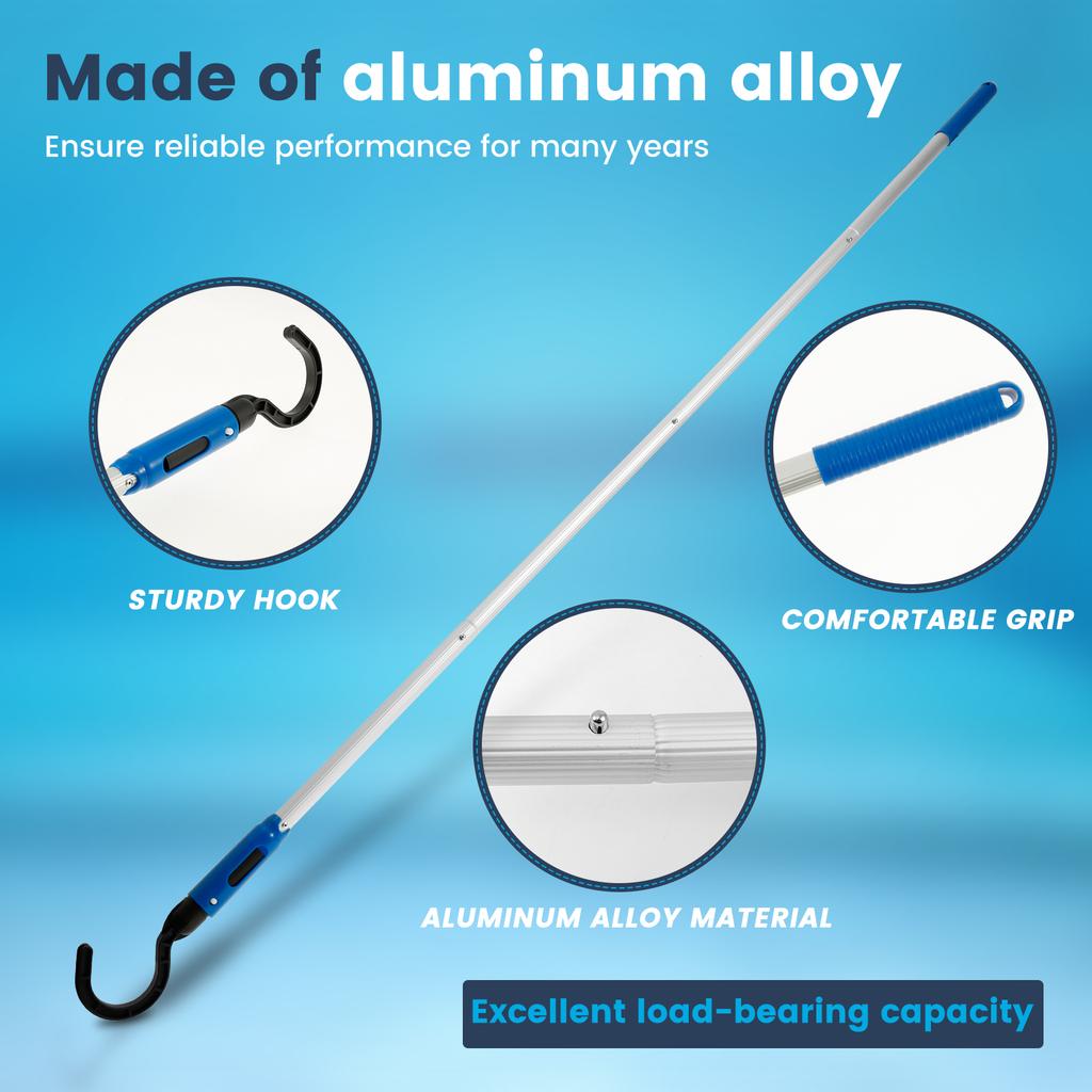 Pool Pole Hook Detachable Plastic Pool Retrieval Hook with 60 Inches Adjustable Aluminum Alloy Pole for Grabbing The Robotic