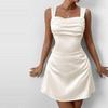 Matte High Elastic Suspender Dress, European and American Sexy Big Halter Strap Pleated Short Dress Skirt