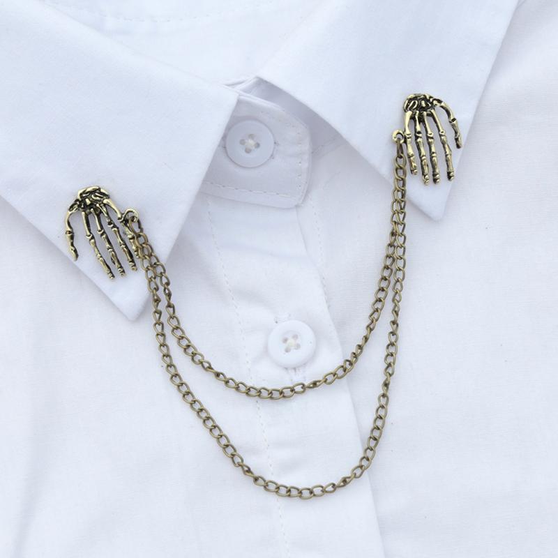 

New Brooches Punk Skull Shirt Collar Pins Retro Fashion Men and Women Steampunk Charm Palm Universal Retro Chain Brooch