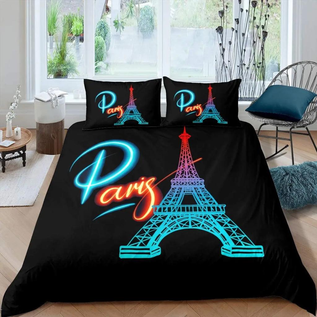 Paris Duvet Cover Set Eiffel Tower Bedding Set French Style Bedding Set Bedclothes Double Queen King Size Polyester Qulit Cover