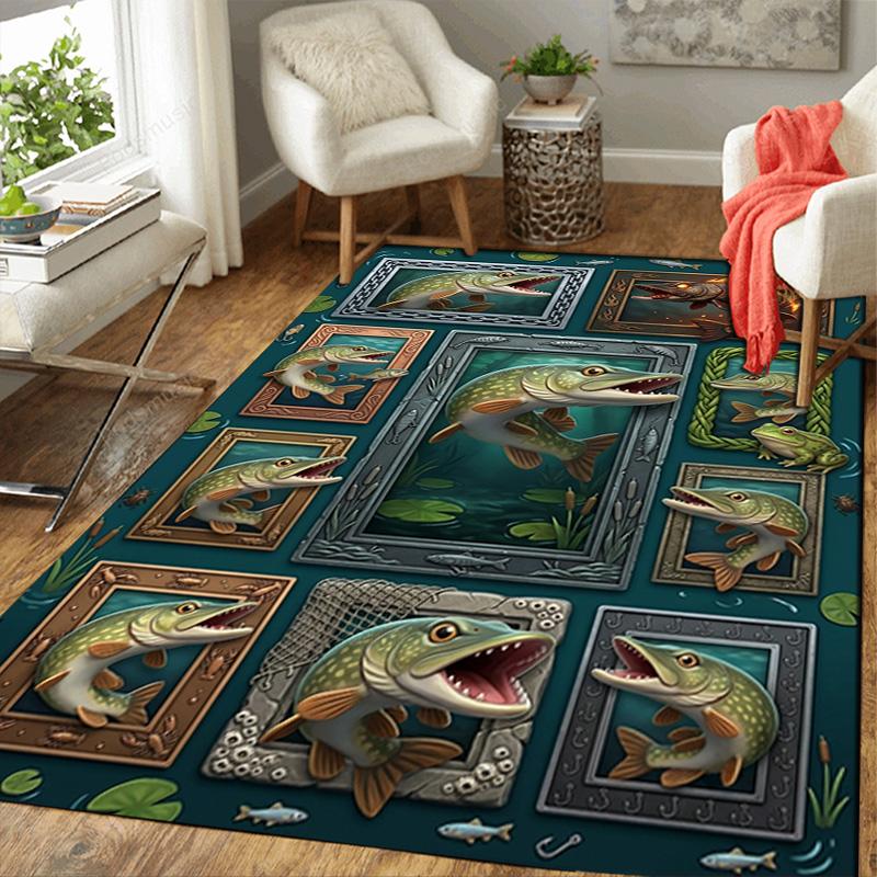 Fish Frame Collage Pattern Rug Floor Mat for Living Room or Bedroom Soft and Comfortable Carpet a Gift for Birthday and Holiday.