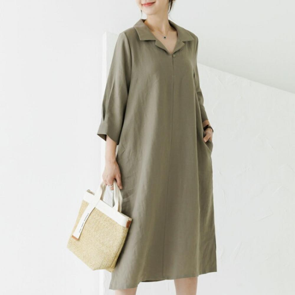 Dedra Women S Sharan Linen Collar Long dreSS Black Ope3017