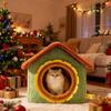 winter Sunflower warm cat bed Washable puppy bed enclosed cat house cave foldable detachable cats sleeping bed with door curtain