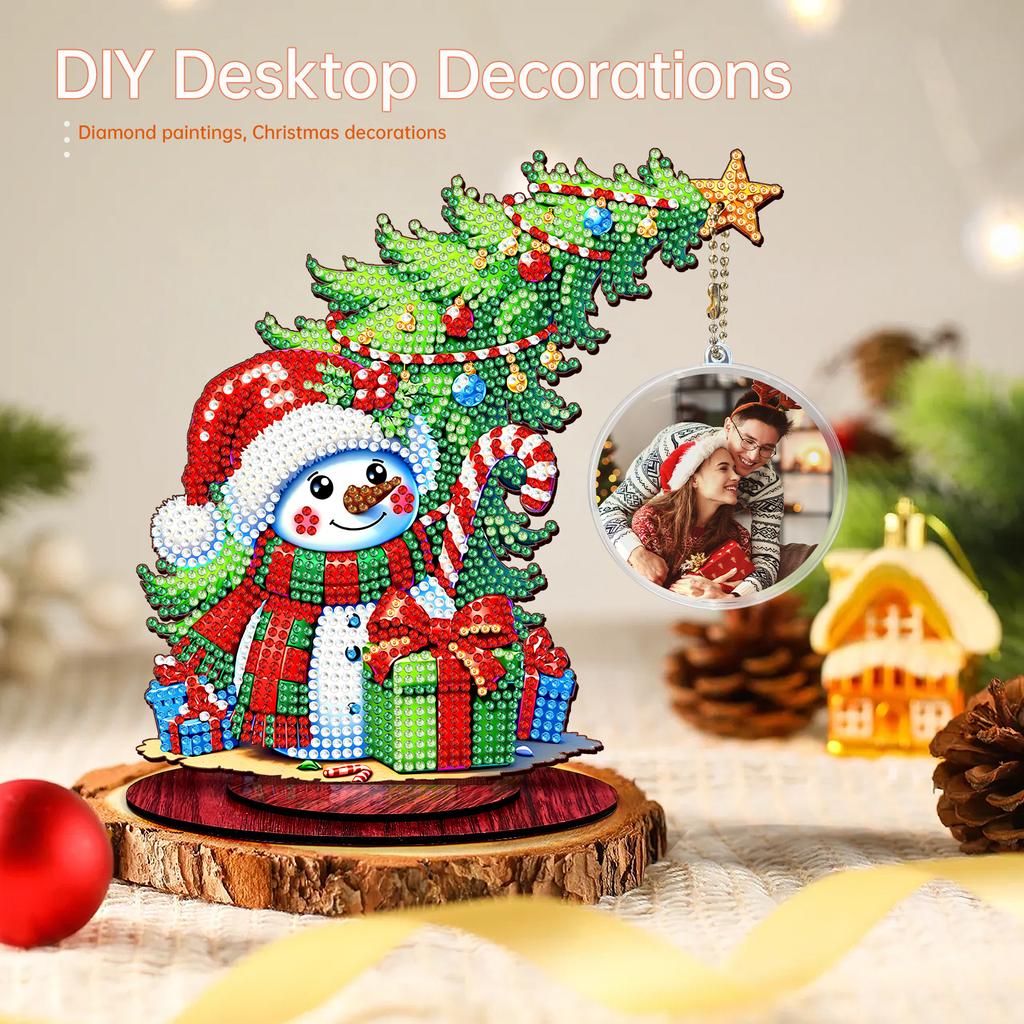 Photo Christmas Tree Table Top Diamond Painting Ornament Kits Wooden 5D DIY Diamond Art Tabletop Decorations Gift for Friends