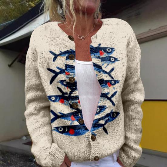 Cardigan aperto sul davanti, vestibilità comoda, con stampa animalier, girocollo, manica lunga, da donna