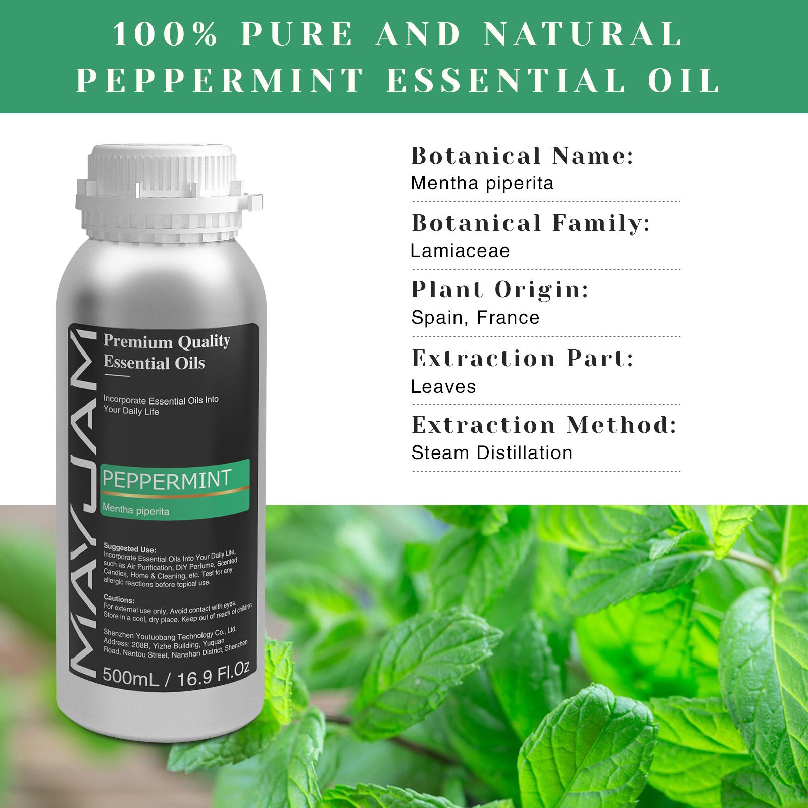 

MAYJAM 500 мл/16,9 жидких унций Чистые натуральные эфирные масла Идеально подходят для ароматерапии, диффузора, ухода за кожей, массажа, дома и уборки, ароматических свечей Peppermint