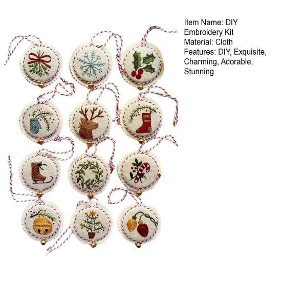 Embroidery Christmas Ornaments Kit Hand Embroidery Tree/Snowman/Reindeer/Stocking Ornament Kit Complete Needlepoint Starter Set for Adults Beginners