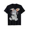 Women's Casual Easter Bunny Game T-Shirt Crew Neck Black with Playful Grey Bunny Design Printed Women Clothing