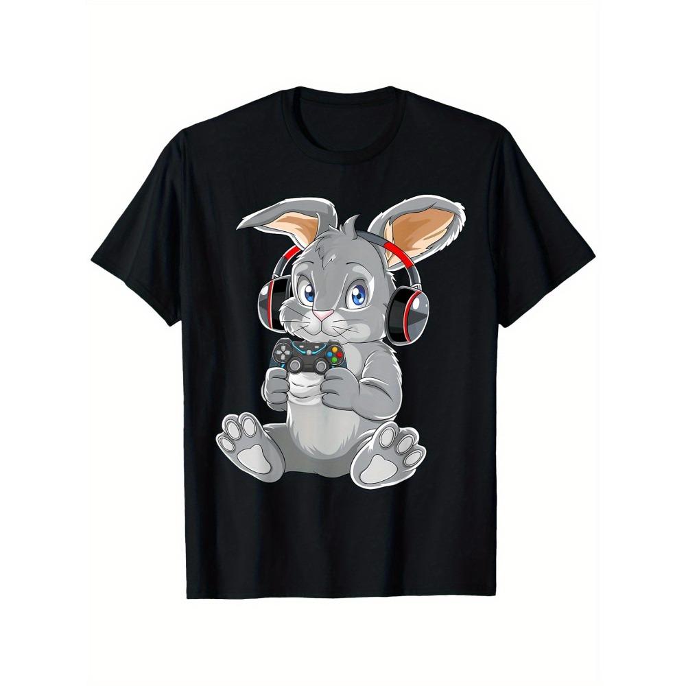 

Women s Casual Easter Bunny Game T-Shirt Crew Neck Black with Playful Grey Bunny Design Printed Women Clothing XL