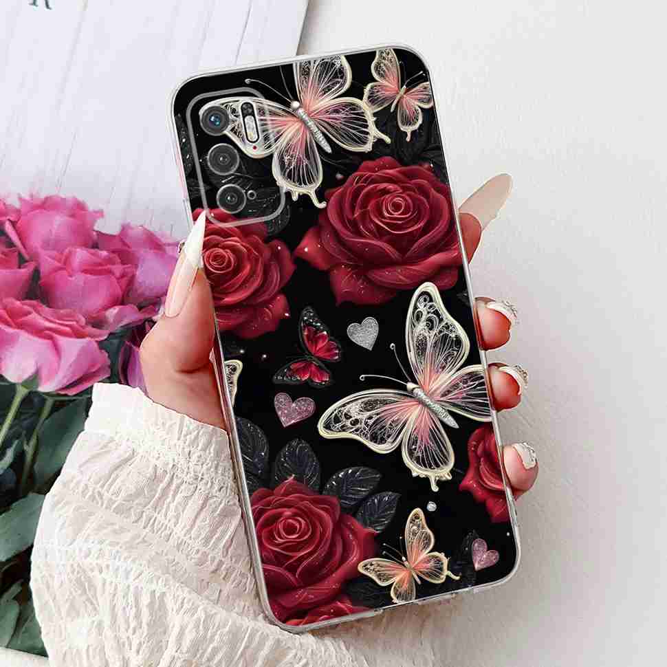 For Redmi Note 10 5G Case Fashion Rose Bow Soft Silicone TPU Back Cover For Xiaomi POCO M3 Pro 5G 6.5" Shockproof Phone Cases
