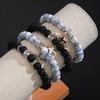 4Pcs/Set Beaded Cross Pendant Bracelets For Couple Vintage White Black Color Volcanic Stone Bracelet Set Trendy Birthday Jewelry