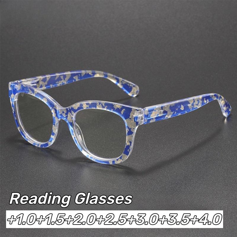 Large Frame Oval Reading Glasses Fashion Personalized Pattern Presbyopia Glasses Spring-Arm Stylish Blue Light Blocking Glasses