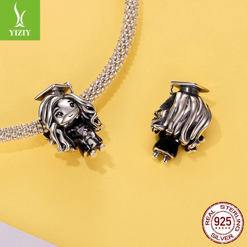 Graduation Season S925 Sterling Silver Beaded Accessories Creative Design Scholar Hat Pendant Graduation Gift