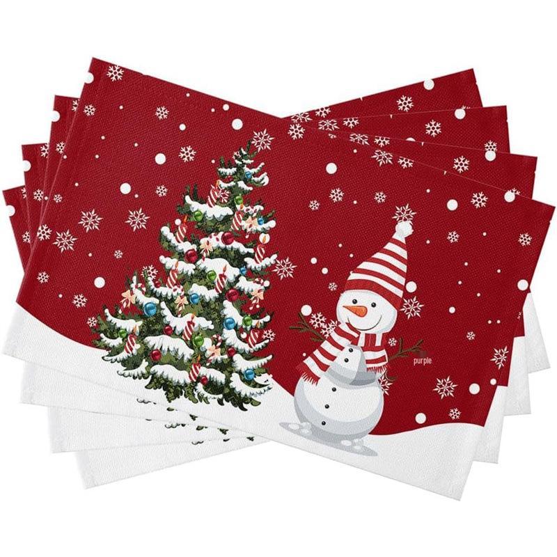New Christmas Linen Square Placemat - Festive Party Tablecloth Decor, Beautify Coffee Table Mat.