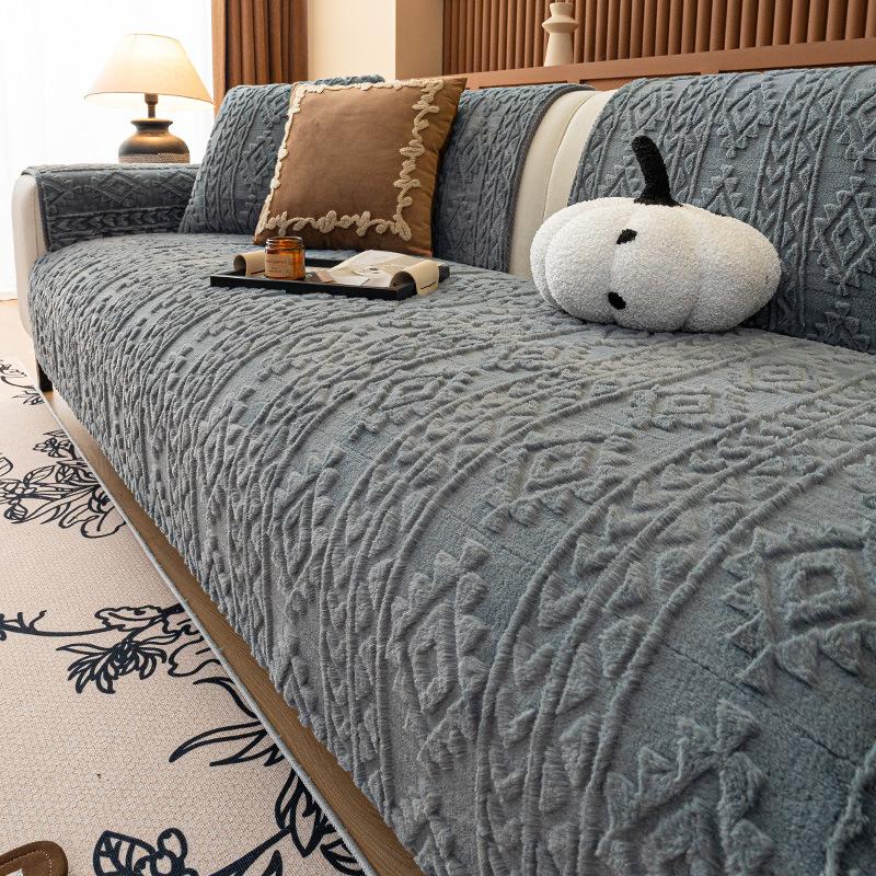 Simple And Thickened Sofa Cover Fabric With High-End Feel Fixed Anti Slip Straight Row Sofa Cushion Cover One-Piece Bedding
