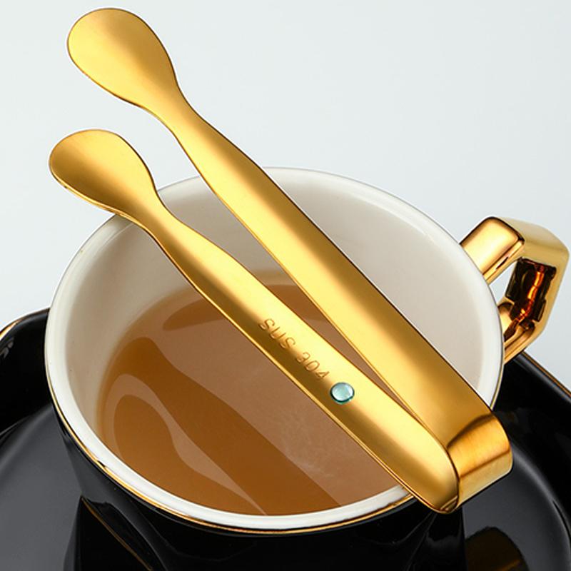 Enfärgad 304 Rostfritt Stål Klämma Is-tång Bröd Mat Grillklämma Grillklämma Sockerbit Is-tång Verktyg Bar Köksredskap