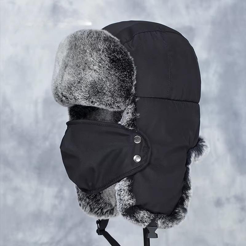 Rex Rabbit Hair Lei Feng Hat Unisex Autumn and Winter Thickened Warm Real Fur Northeast Cold Cotton Hat Mask Elderly