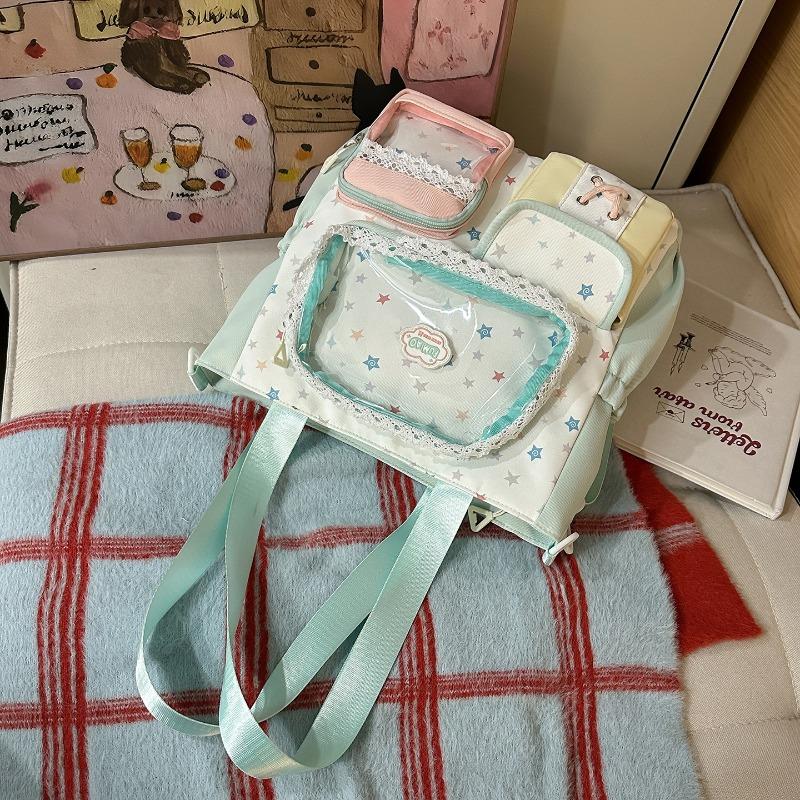 Spring new color contrasting two-piece backpack for primary and secondary school students, high-value dopamine make-up bag for high school students