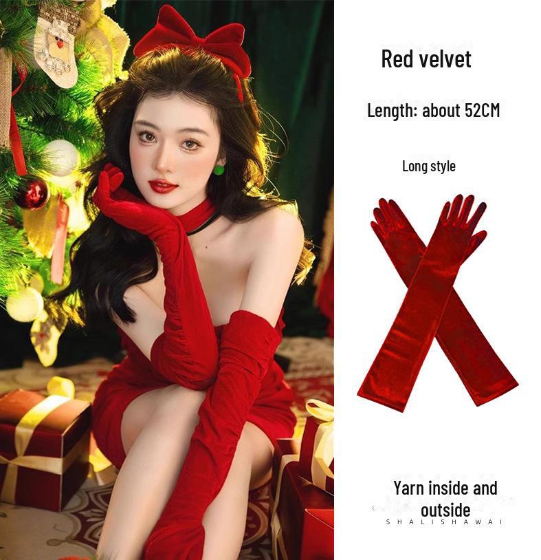 Red Velvet Long Gloves for Weddings, Parties, and Photography