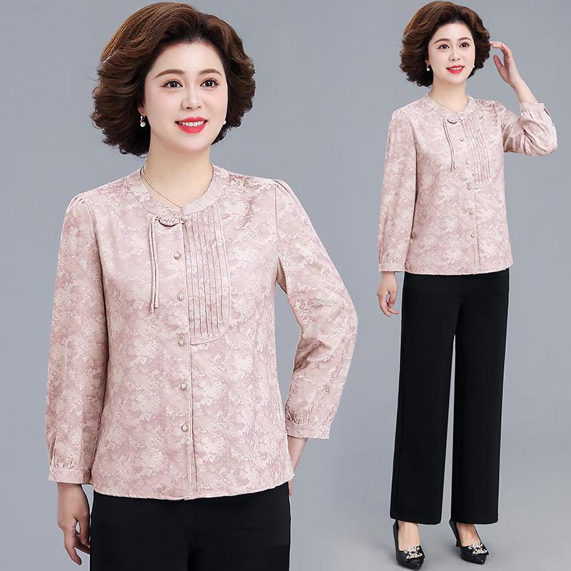 2026 Elegant Retro Jacquard Chinese Style Spring Top for Mothers, Perfect for Middle-Aged and Elderly Women