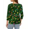 Women's Fashion Casual 3/4 Christmas Print Color Shirt Women's Round Neck Tops