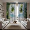2PC Home Seaside scenery Curtains With Landscape Background And Pole Pocket Curtains, Kitchen, Coffee Shop, Living Room, Bacony