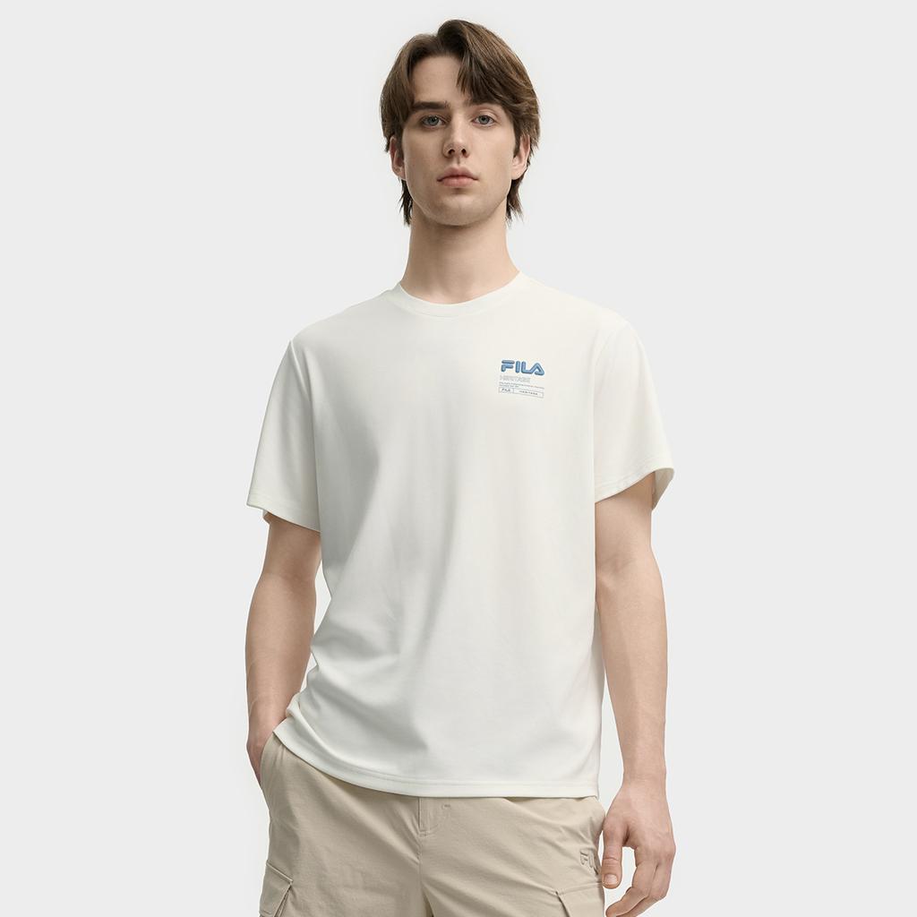 Fila Heritage Fashion Casual Classic Soft Lightweight Breathable Short Sleeve T-Shirt Men Tops Cloud-Mushroom-White F11M538121FWT