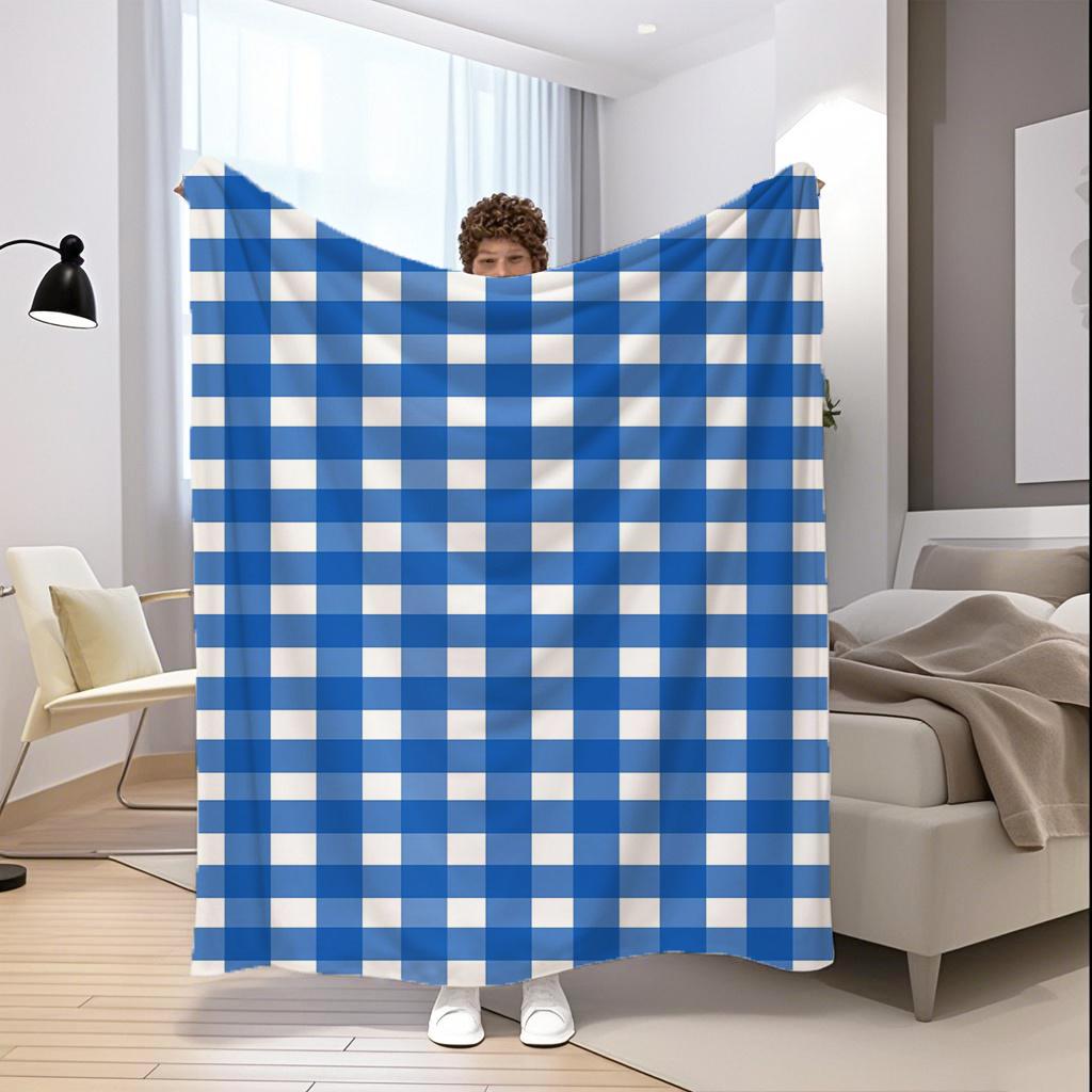Blue And White Check Microfiber Flannel Cover Blanket Bedroom Living Room Sofa Soft And Comfortable Home Decoration