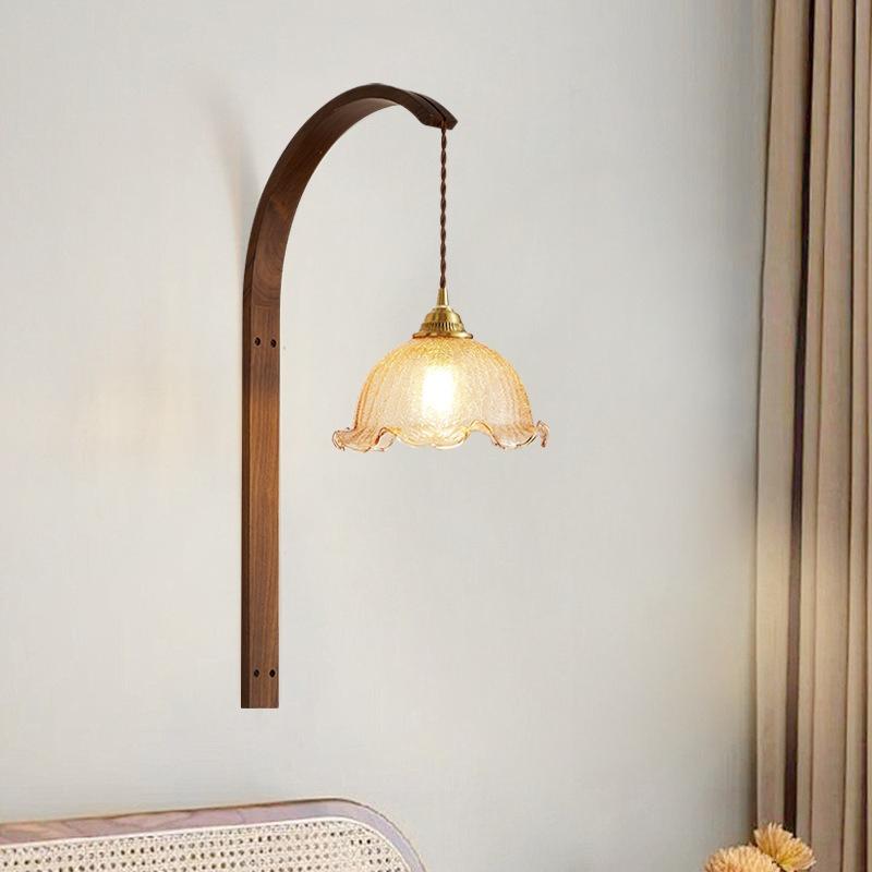 Japanese Retro Copper Wall Lamp Walnut Living Room Background Wall Corridor Study Bedroom Bedside Lamp Lighting