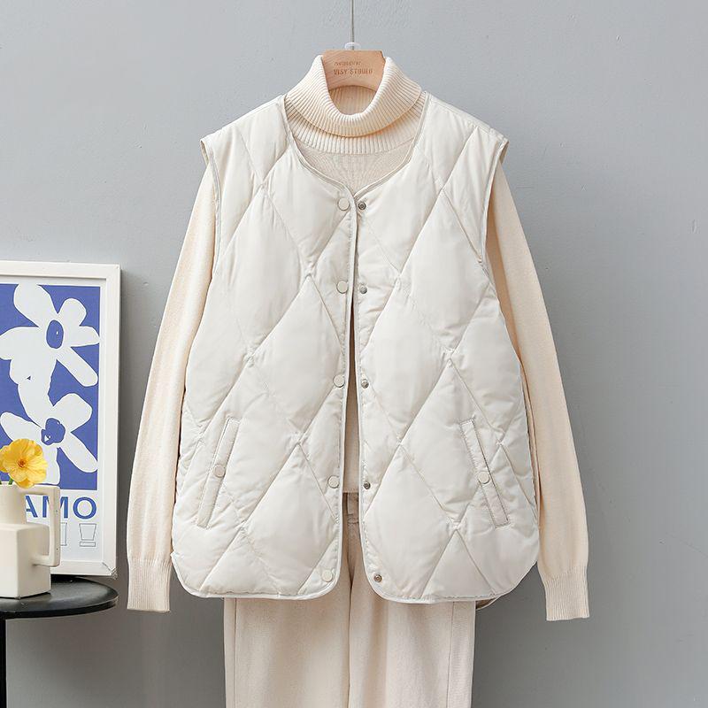 2025 Women's Round Neck Lightweight Quilted Cotton Vest - Sleeveless Autumn/Winter Innerwear