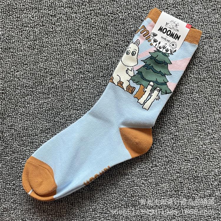 Calzini di Cotone alla Moda Moomin Cartone Animato a Metà Polpaccio - Stile Quattro Stagioni One Size (36-40)