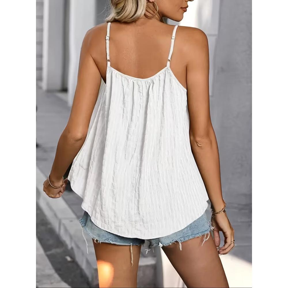 Plus Size Women Solid Color Loose Pleated Cami Tank Top